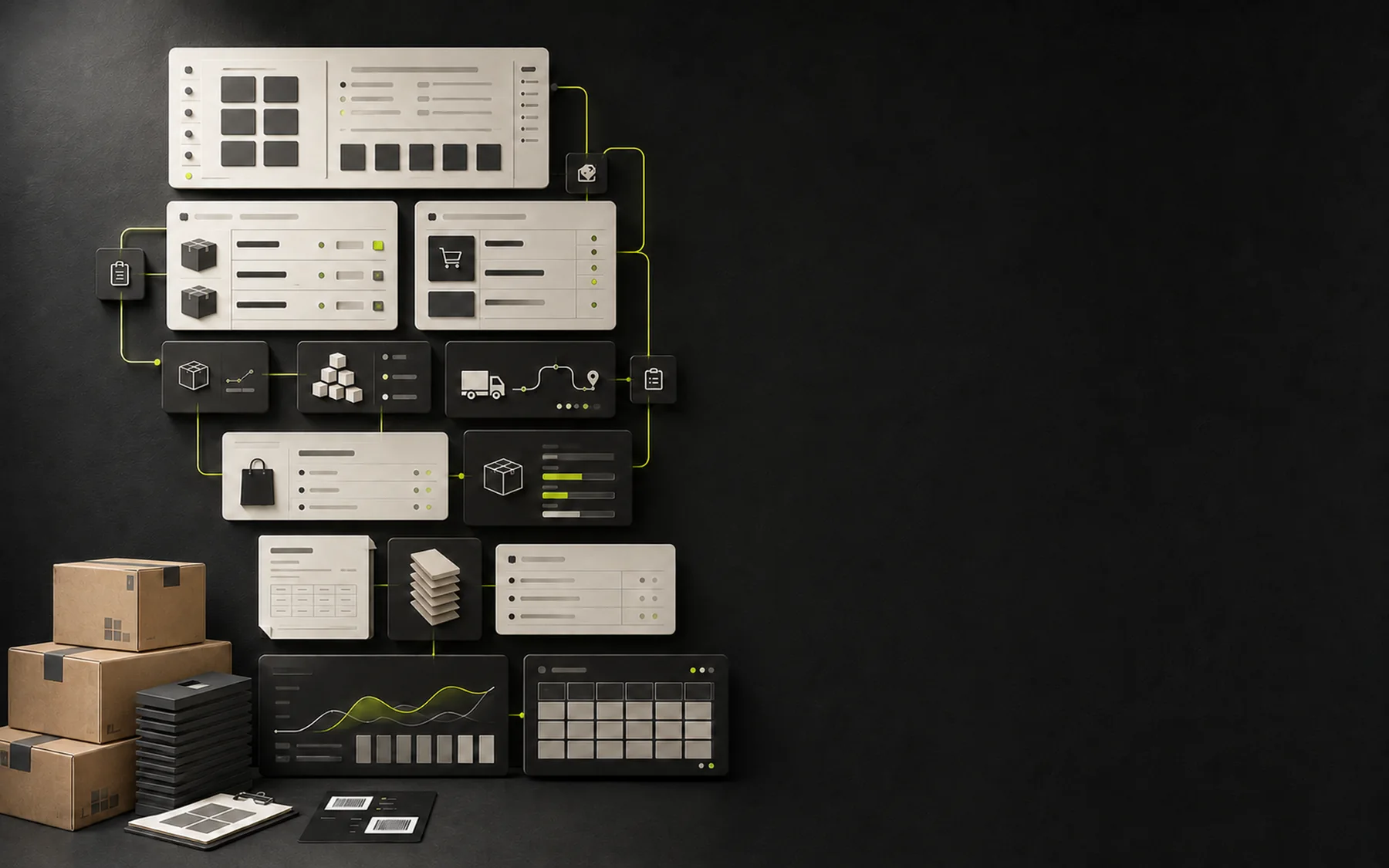 Editorial visual of Amazon operations, inventory, orders and account workflows